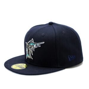 New Era Men's Black Florida Marlins 10 Anniversary 59FIFTY Fitted Hat Size 7 1/8